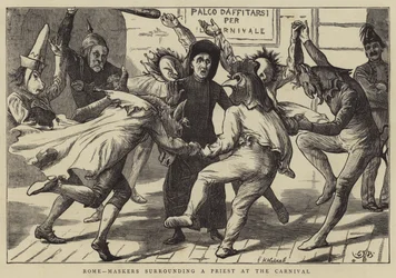 Rome, Maskers Surrounding a Priest at the Carnival